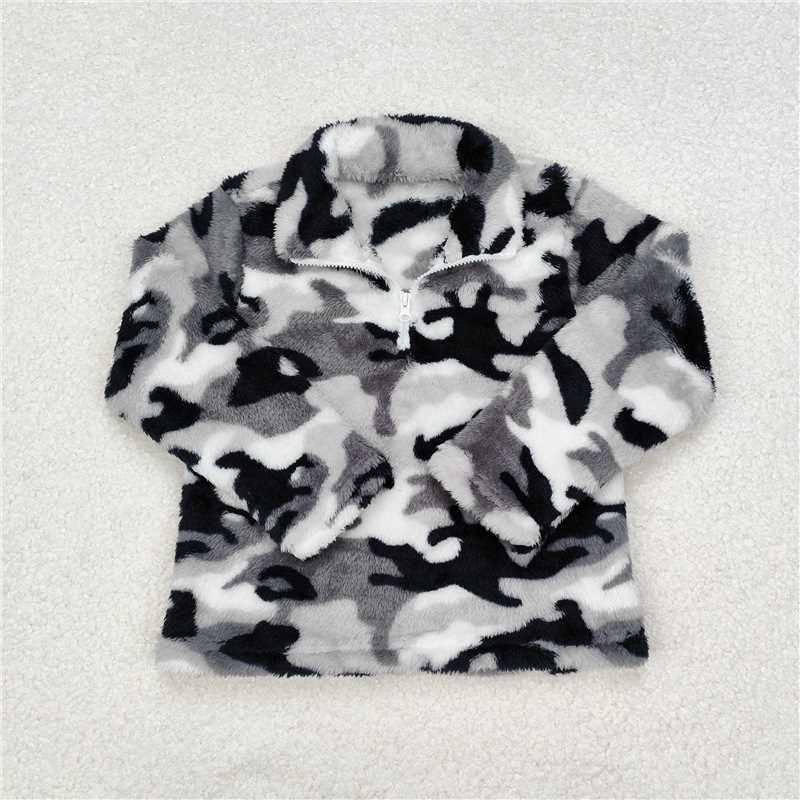 RTS NO MOQ Baby Boys Long Sleeve BT0744 Black Grey Fall Camo Winter Zip Pullovers Tee Tops