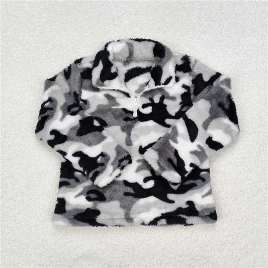 RTS NO MOQ Baby Boys Long Sleeve BT0744 Black Grey Fall Camo Winter Zip Pullovers Tee Tops