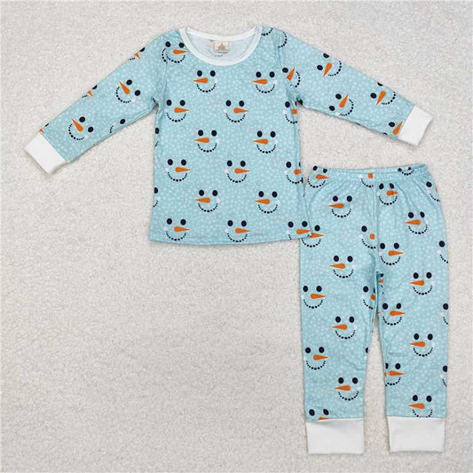 RTS NO MOQ Baby Boys Sets BLP0543 Blue Winter Snowman Bamboo Pajamas Clothes Sets