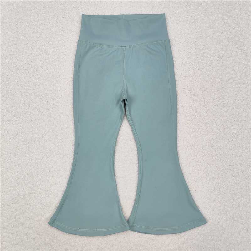 RTS NO MOQ Baby Girls Long Pants P0575 Green Yoga Active Wear Bell Bottom Pants