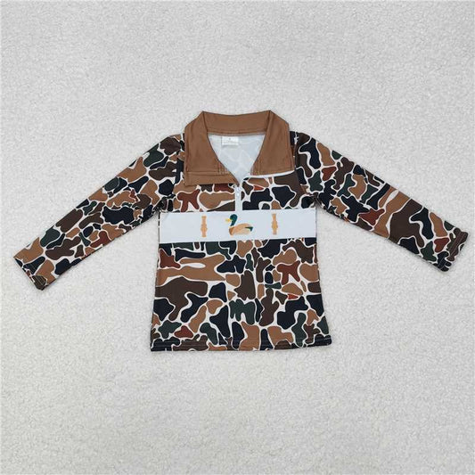 RTS NO MOQ Baby Boys Long Sleeve BT0903 Brown Camo Duck Call Zip Pullovers Tops