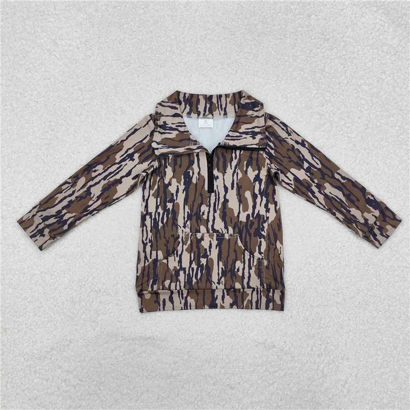 RTS NO MOQ Baby Boys Long Sleeve BT1035 Bottomland Camo Zip Pocket Pullovers Tops
