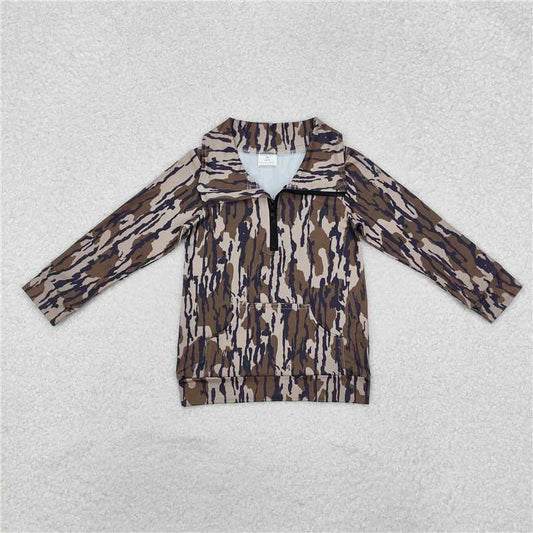 RTS NO MOQ Baby Boys Long Sleeve BT1035 Bottomland Camo Zip Pocket Pullovers Tops