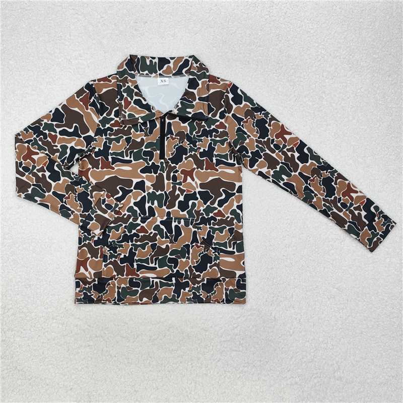 RTS NO MOQ Adult Women Long sleeve GT0829 Dark Brown Camo Long Sleeve Tee Shirts Zip Pullovers Tops
