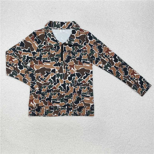 RTS NO MOQ Adult Women Long sleeve GT0829 Dark Brown Camo Long Sleeve Tee Shirts Zip Pullovers Tops