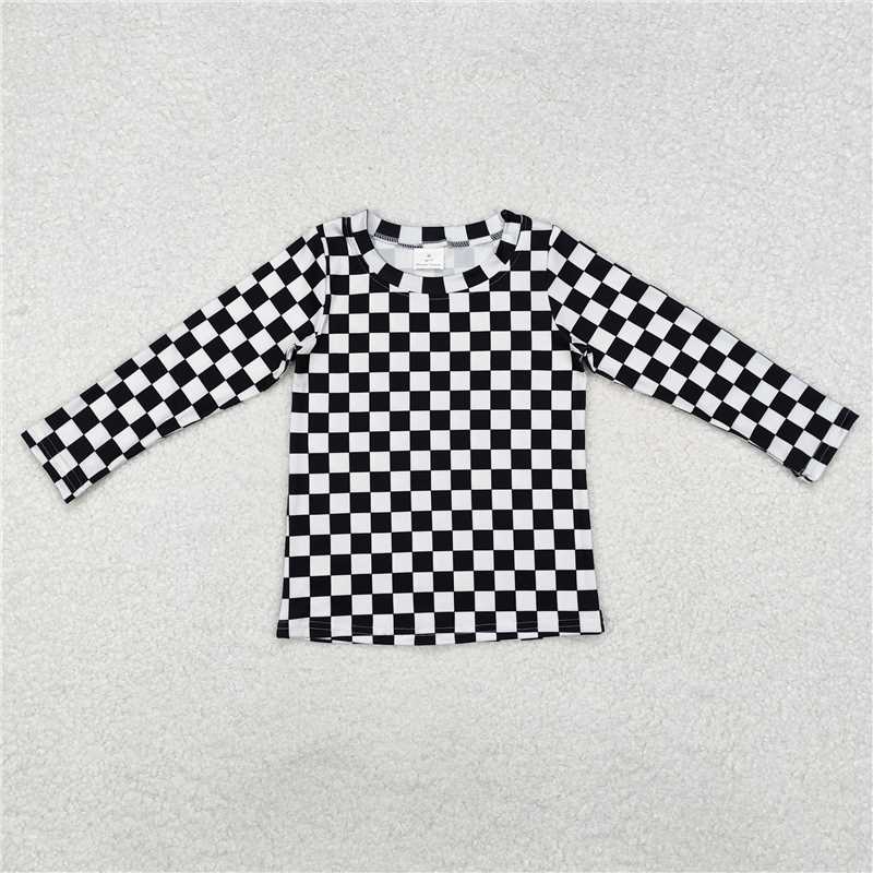 RTS NO MOQ Baby Girls Long sleeve GT0864 Black Checkered Tee Shirts Tops