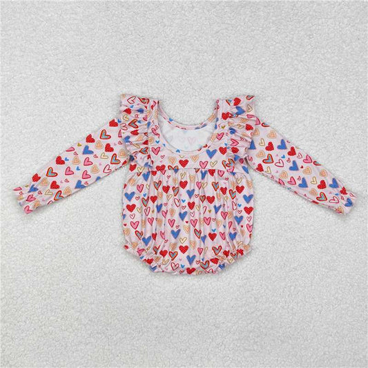 RTS NO MOQ Baby Girls Bodysuit LR1917 Valentines Hearts Long Sleeve Rompers