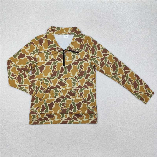 RTS NO MOQ Adult Women Long sleeve GT0830 Dark Green Camo Long Sleeve Tee Shirts Zip Pullovers Tops