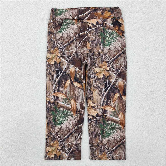 RTS NO MOQ Baby Girls Long Pants P0715 Khaki Leaves Camo Pockets Pants