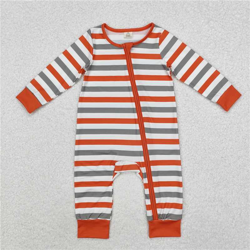 RTS NO MOQ Baby Girls Bodysuit LR1732 Orange Stripes Zip Long Sleeve Rompers