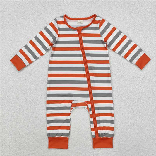 RTS NO MOQ Baby Girls Bodysuit LR1732 Orange Stripes Zip Long Sleeve Rompers