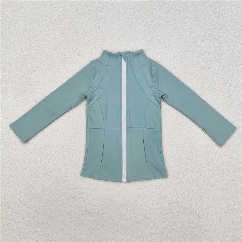 RTS NO MOQ Baby Girls Long Sleeve GT0682 Green Zip Pocket Yoga Active Wear Jackets