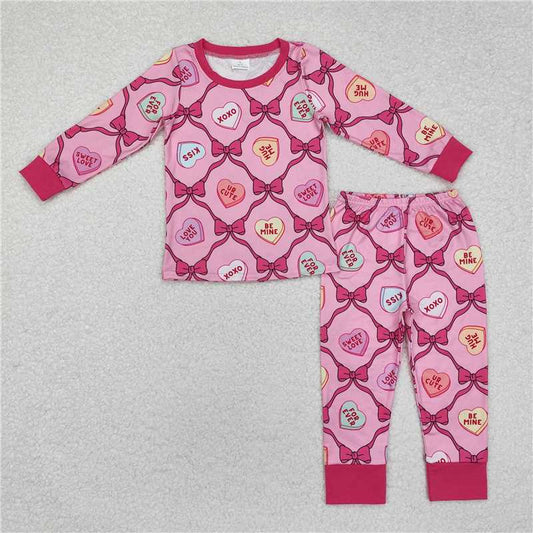 RTS NO MOQ Baby Girls Long Sleeve Outfits GLP2252 Valentines Hearts Bows Top Pants Pajamas Clothes Sets