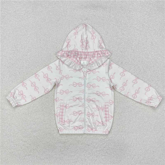 RTS NO MOQ Baby Girls Long Sleeve GT0873 Pink Bows Hooded Top Zip Tops Jackets Cardigans