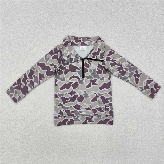 RTS NO MOQ Baby Boys Long Sleeve BT1036 Light Green Camo Zip Pocket Pullovers Tops