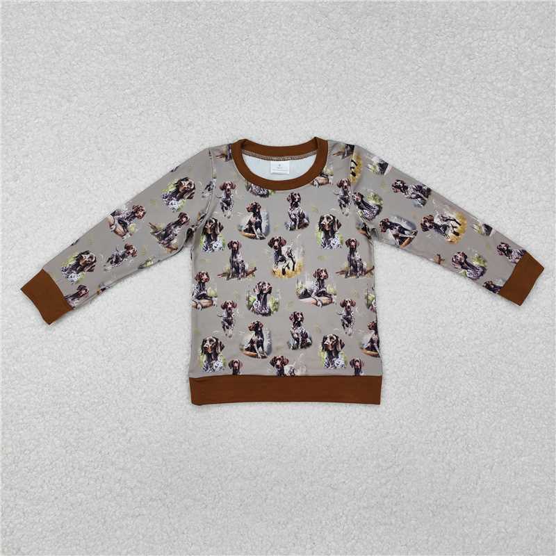 RTS NO MOQ Baby Boys Long Sleeve BT1059 Dog Hunting Field Tee Shirts Tops