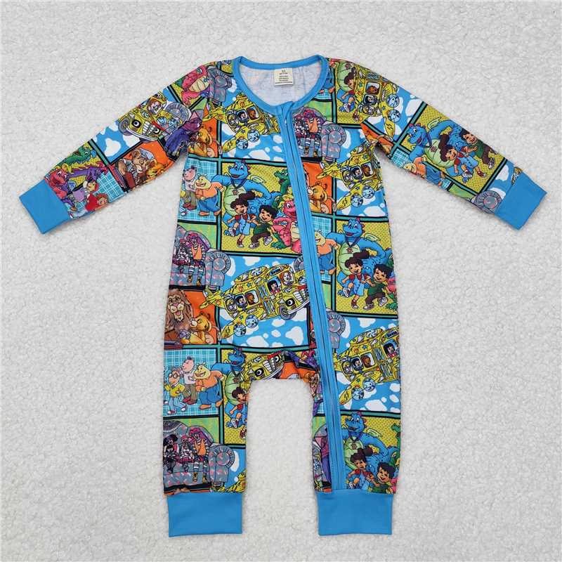 5.15 RTS NO MOQ Baby Boys Bodysuit LR2040 Long Sleeve Aimals Bamboo Zip Rompers