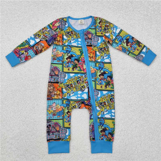 5.15 RTS NO MOQ Baby Boys Bodysuit LR2040 Long Sleeve Aimals Bamboo Zip Rompers