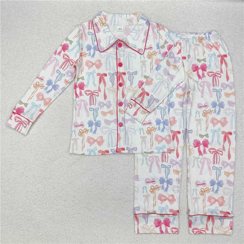 RTS NO MOQ Adult Women Long Sleeve GLP2077 Colorful Bows Tops Pants Pajamas