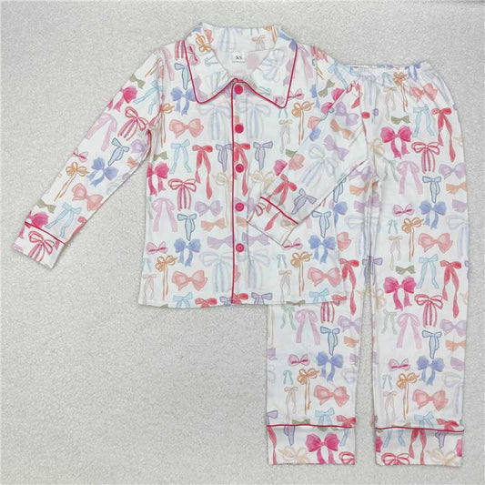 RTS NO MOQ Adult Women Long Sleeve GLP2077 Colorful Bows Tops Pants Pajamas