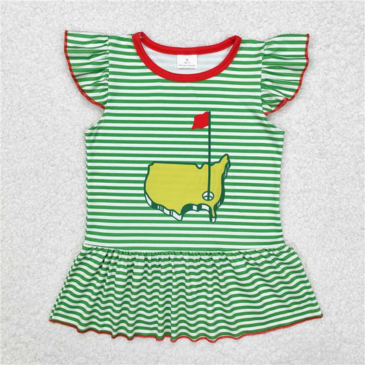 RTS NO MOQ Summer Baby Girls Short Sleeve GT0771 Green Stripes Golf Flutter Sleeve Tops