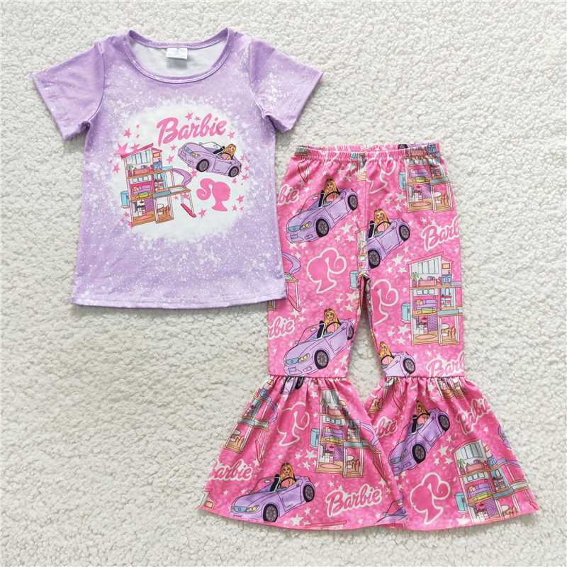 GSPO0798 Kids Girls Pink Bell Bottom Pants Outfit