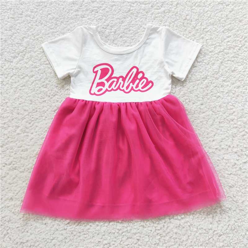 8.2 RTS NO MOQ Summer Baby Girls Dresses GSD0461 Short Sleeves Hot Pink White Top Doll Tutu Dresses