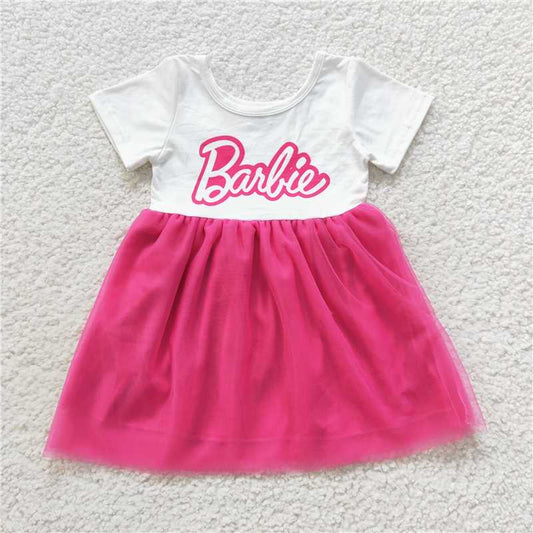 8.2 RTS NO MOQ Summer Baby Girls Dresses GSD0461 Short Sleeves Hot Pink White Top Doll Tutu Dresses