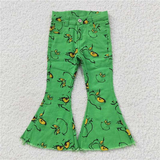 RTS NO MOQ Baby Girls Pants P0230 Christmas Green Denim Bell Pants