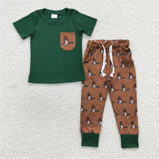 7.3 RTS NO MOQ Baby Boys Summer Sets BSPO0155 Pocket Tee Duck Shirt Pants Clothes Sets
