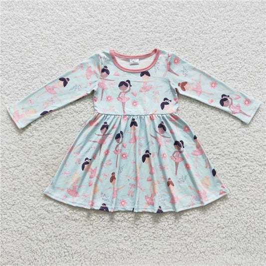 7.5 RTS NO MOQ Baby Girls Long Sleeve GLD0309 Dance Ballet Girl Twirl Dresses