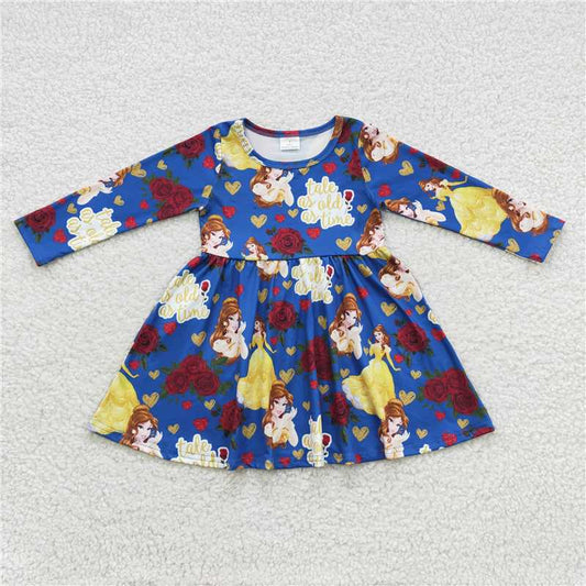 7.5 RTS NO MOQ Baby Girls Long Sleeve GLD0228 Princess Flowers Knee Length Dresses