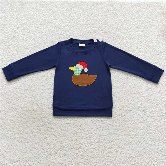 7.10 RTS NO MOQ Baby Boys Long Sleeve BT0297 Christmas Duck Hats Long Sleeve Shirts Tops