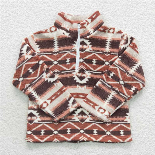 7.10 RTS NO MOQ Baby Boys Long Sleeve BT0369 Brown Aztec Western Thick Zip Pullovers Tops