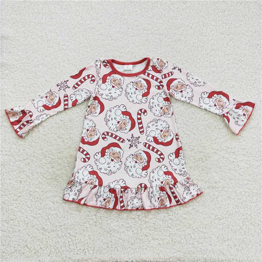 7.5 RTS NO MOQ Baby Girls Long Sleeve GLD0347 Christmas Santa Candy Knee Length Ruffle Dresses
