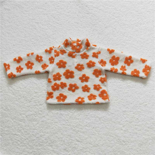 6.24 RTS NO MOQ Baby Girls Long Sleeve GT0262 Orange Flowers Thick Pullovers Tops