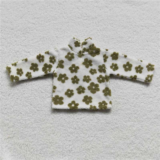 6.24 RTS NO MOQ Baby Girls Long Sleeve GT0263 Green Flowers Thick Pullovers Tops