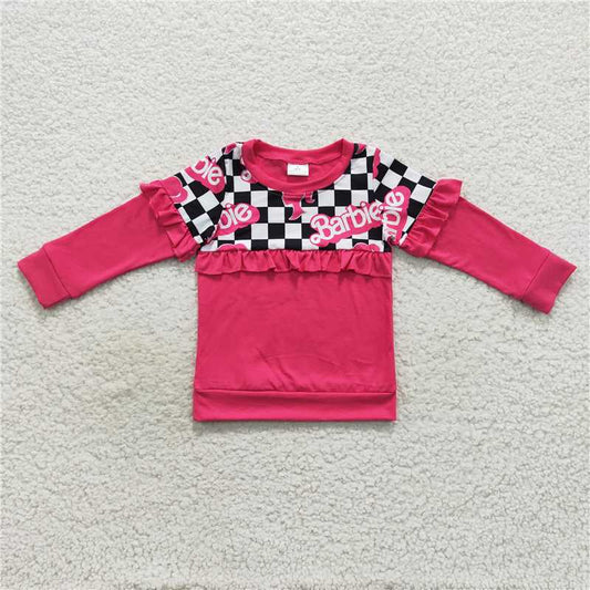 5.22 RTS NO MOQ Baby Girls Long Sleeve GT0296 Hot Pink Doll Ruffle Long Sleeve Tee Shirts Tops