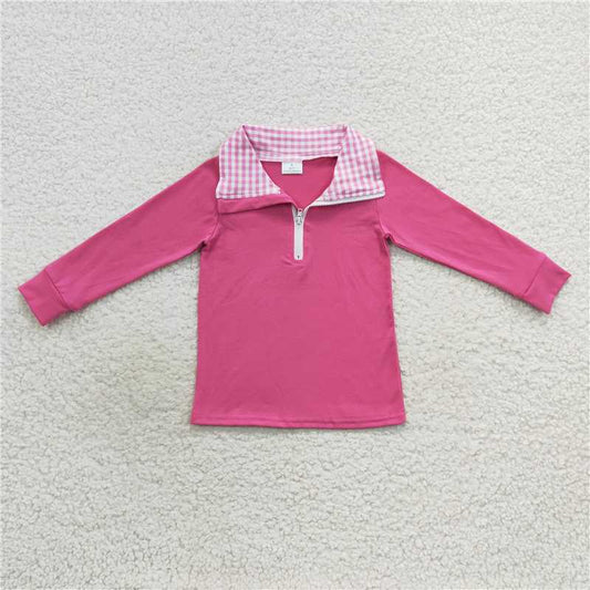 5.22 RTS NO MOQ Baby Girls Long Sleeve GT0276 Hotpink Long Sleeve Elbow Pullover Tee Shirt Tops