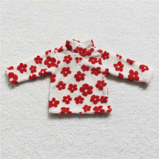 6.24 RTS NO MOQ Baby Girls Long Sleeve GT0266 Red Flowers Thick Pullovers Tops