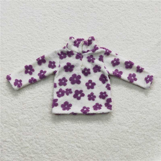6.24 RTS NO MOQ Baby Girls Long Sleeve GT0265 Purple Flowers Thick Pullovers Tops
