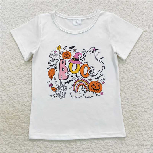 6.5 RTS NO MOQ Summer Baby Girls Short Sleeve GT0291 Halloween Boo Rainbow Short Sleeve Shirts Tops