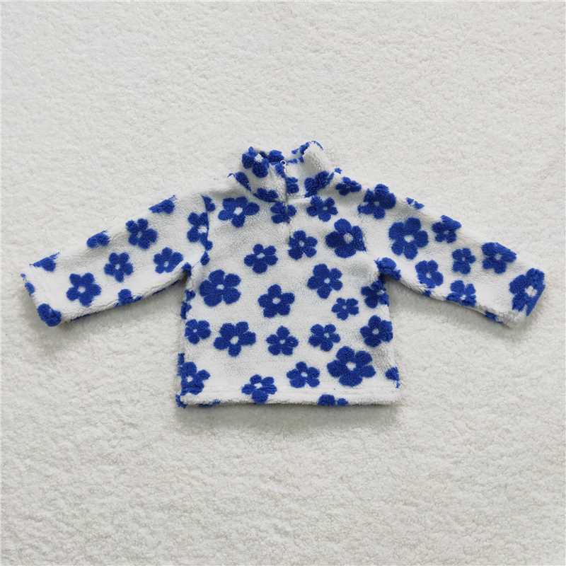 6.24 RTS NO MOQ Baby Girls Long Sleeve GT0267 Blue Flowers Thick Pullovers Tops