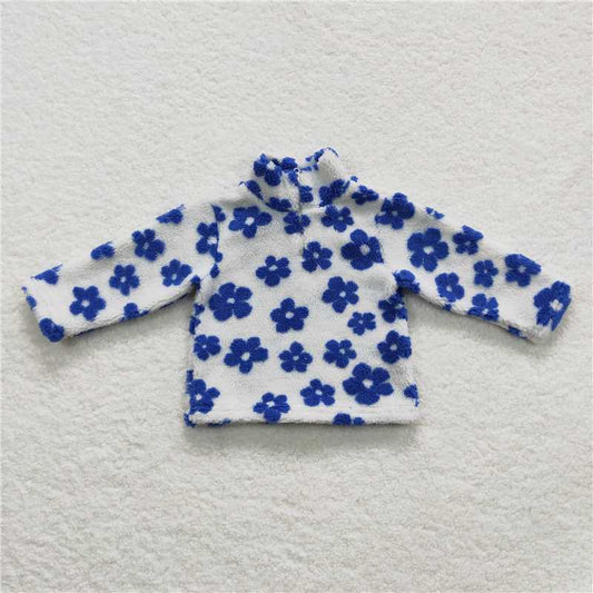 6.24 RTS NO MOQ Baby Girls Long Sleeve GT0267 Blue Flowers Thick Pullovers Tops