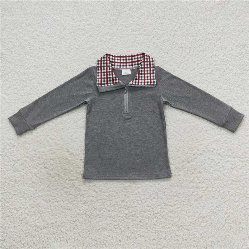 7.1 RTS NO MOQ Baby Boys Long Sleeve BT0283 Christmas Plaid Long Sleeve Pullover Tee Shirt Tops