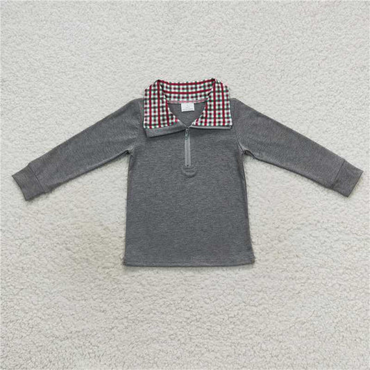 7.1 RTS NO MOQ Baby Boys Long Sleeve BT0283 Christmas Plaid Long Sleeve Pullover Tee Shirt Tops