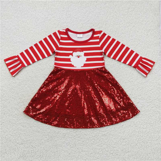 7.5 RTS NO MOQ Baby Girls Long Sleeve GLD0371 Christmas Santa Sequin Skirts Long Sleeve Dresses