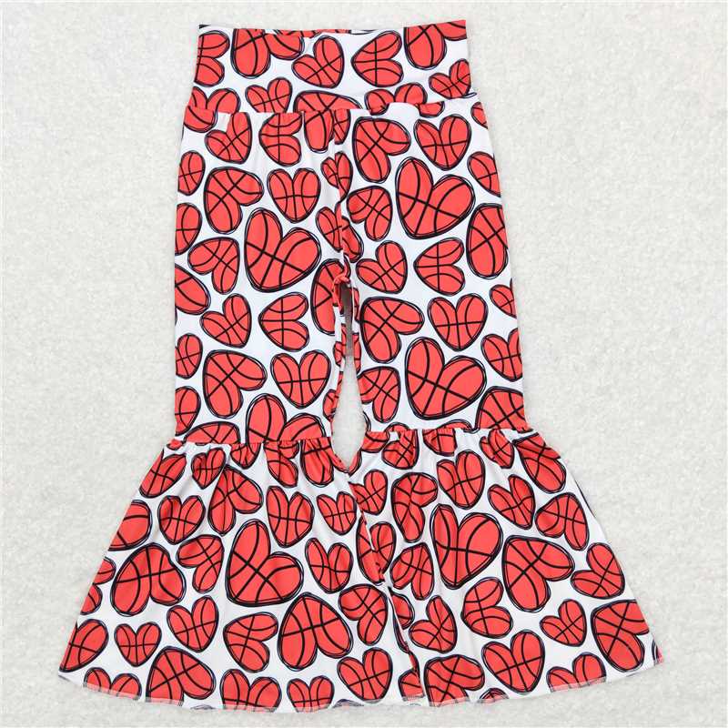 RTS NO MOQ Baby Girls Long Pants P0389 Basketball Hearts Bell Bottom Pants