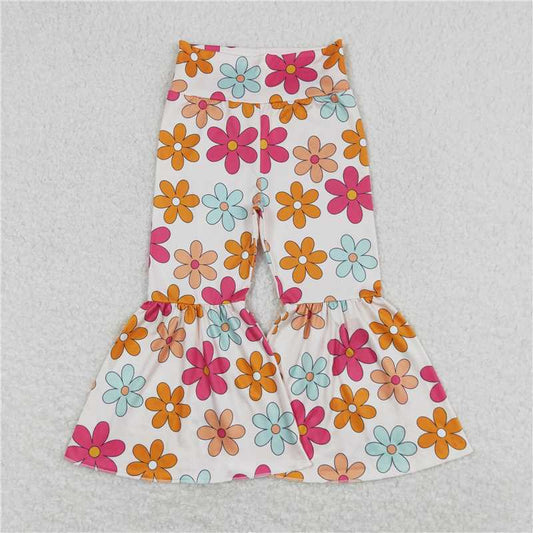 RTS NO MOQ Baby Girls Long Pants P0451 Colorful Flowers Western Bell Bottom Pants