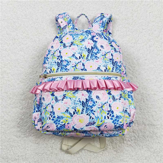 RTS NO MOQ Baby Kids Backpacks BA0175 Blue Purple Flowers Ruffle Backpack Back Bags